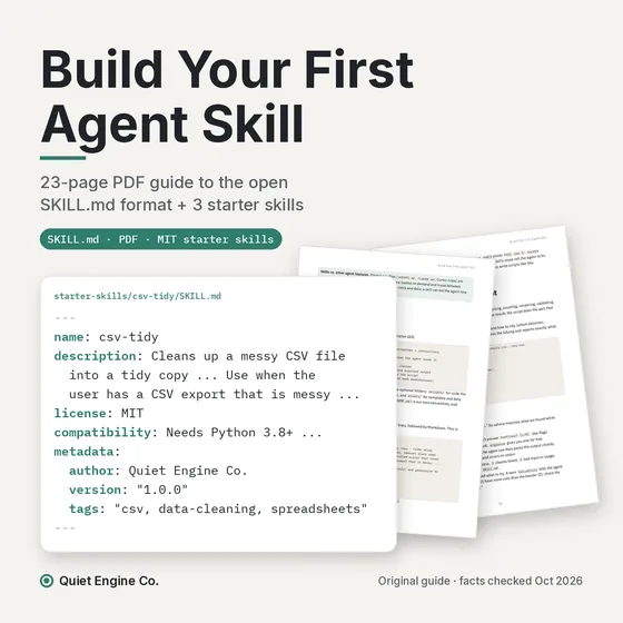 Build Your First Agent Skill: 23-Page SKILL.md Guide + 3 Starter Skills cover